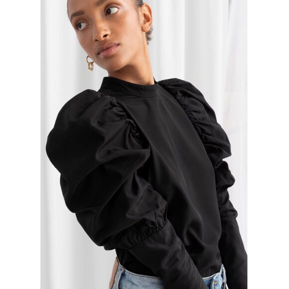 & OTHER STORIES Puff Shoulder Mock Neck Blouse - Picture 3 of 11